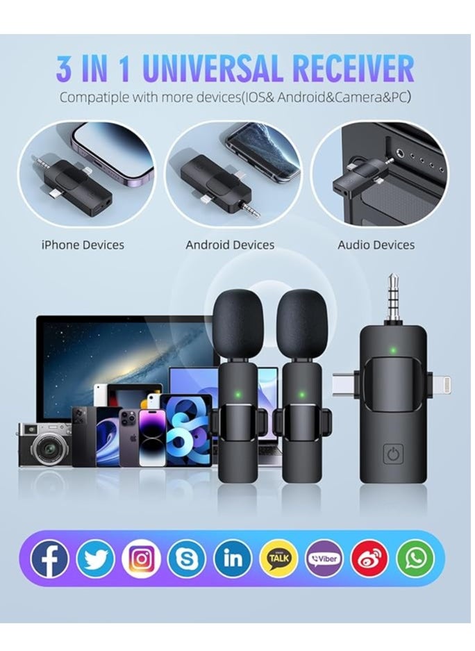Generic - 3 in 1 Wireless Lavaliere Microphones for iPhone, iPad, Android, Camera, USB-C Microphone, 7-Hour Battery, Mini Microphone with Noise Reduction for Video Recording, Vlog, YouTube, TikTok - Image 1