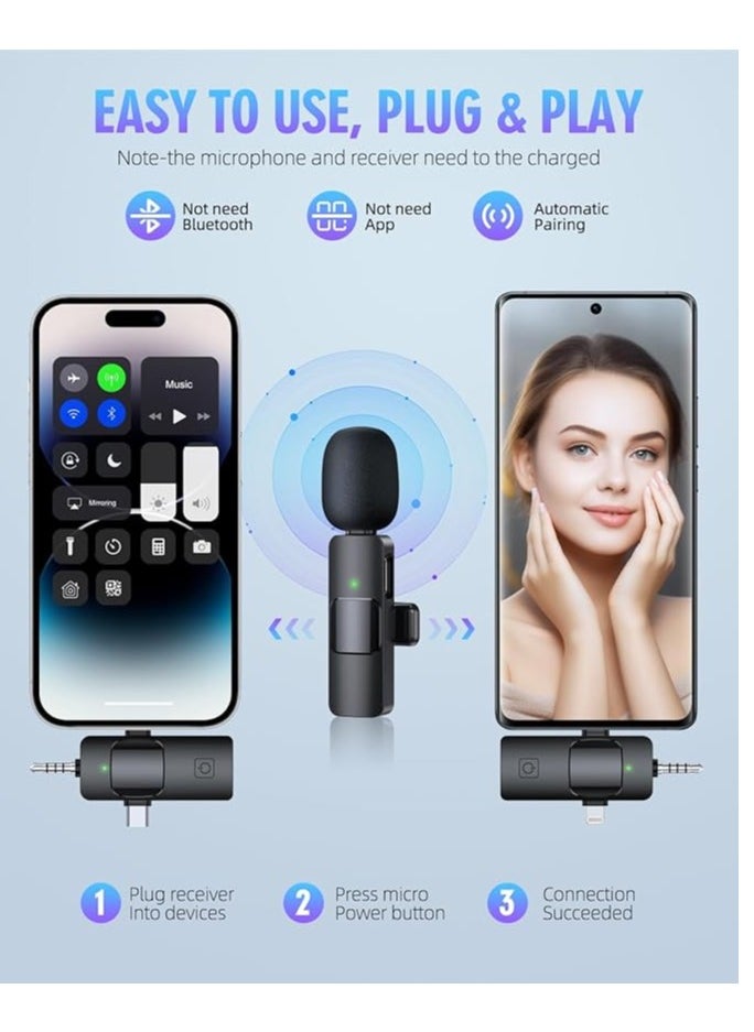 Generic - 3 in 1 Wireless Lavaliere Microphones for iPhone, iPad, Android, Camera, USB-C Microphone, 7-Hour Battery, Mini Microphone with Noise Reduction for Video Recording, Vlog, YouTube, TikTok - Image 1