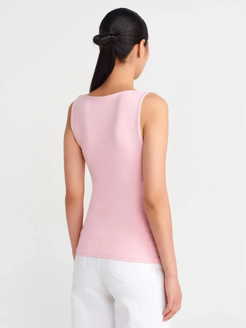 Dilvin DILVIN Sleeveless Square-Neck Slim-Fit Jersey Blouse