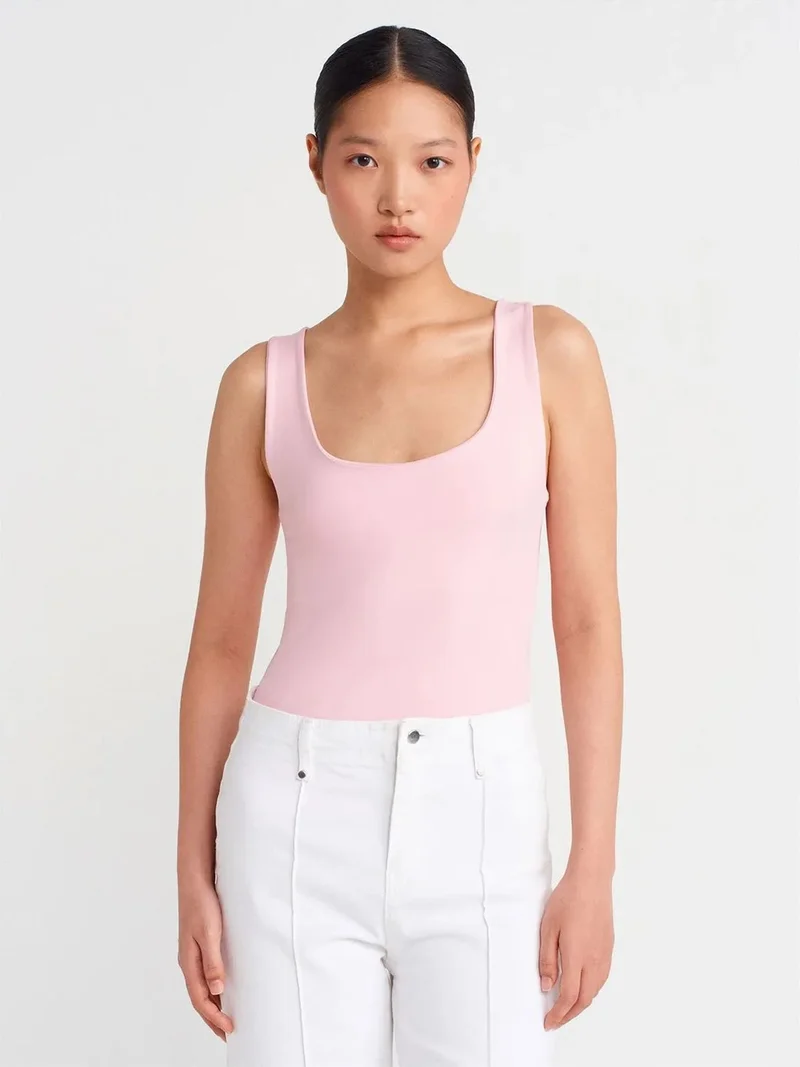 Dilvin DILVIN Sleeveless Square-Neck Slim-Fit Jersey Blouse