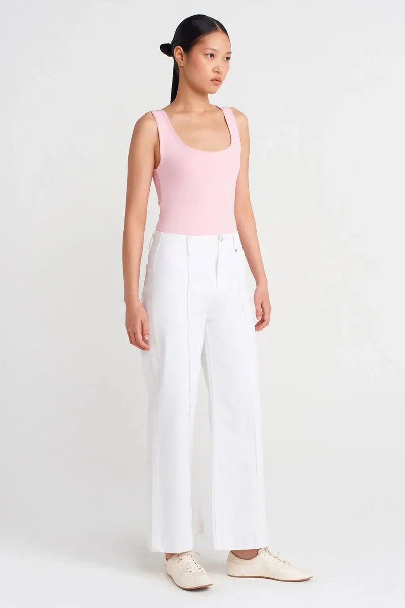 Dilvin Blush Pink DILVIN Sleeveless Square-Neck Slim-Fit Jersey Blouse for Women | Best Price UAE