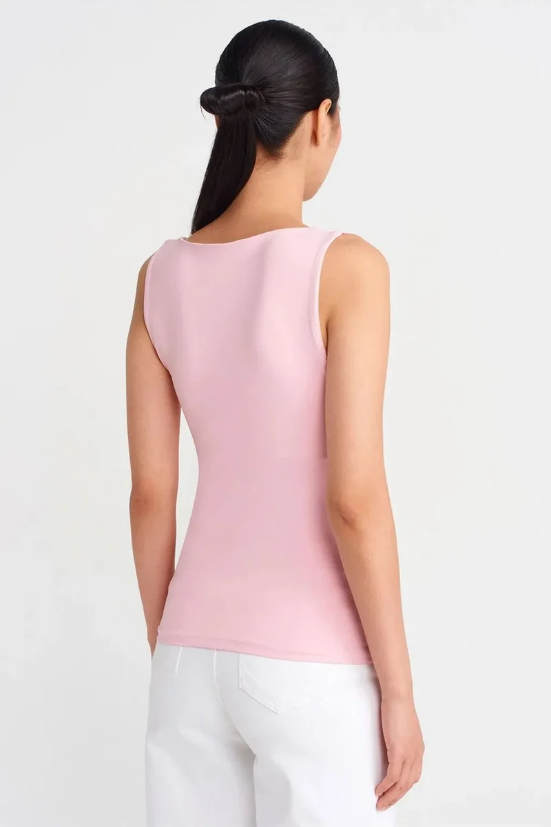 Dilvin Blush Pink DILVIN Sleeveless Square-Neck Slim-Fit Jersey Blouse for Women | Best Price UAE