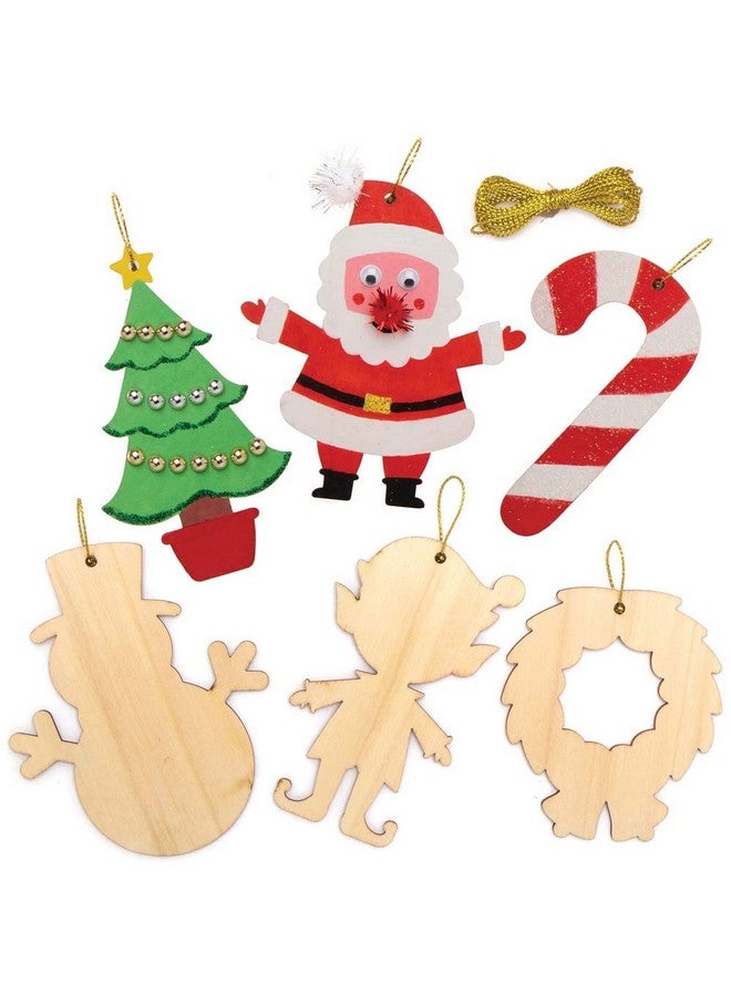 Baker Ross AX464 Christmas Wooden Decorations - Pack of 12, Wood Crafts for Kids to Decorate, Ideal Christmas Tree Decoration, Great for School, Craft Groups and Home Crafting - Image 1