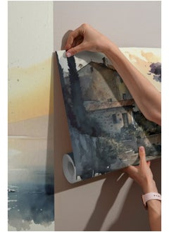 Home Gallery Stunning Landscape Painting With Seaside City Silhouette Fabric Wallpaper Covers An Area ​​Up To 4.2Mx3M With Adhesive  And Smoothing Tool  - Image 2