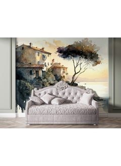 Home Gallery Stunning Landscape Painting With Seaside City Silhouette Fabric Wallpaper Covers An Area ​​Up To 4.2Mx3M With Adhesive  And Smoothing Tool  - Image 5