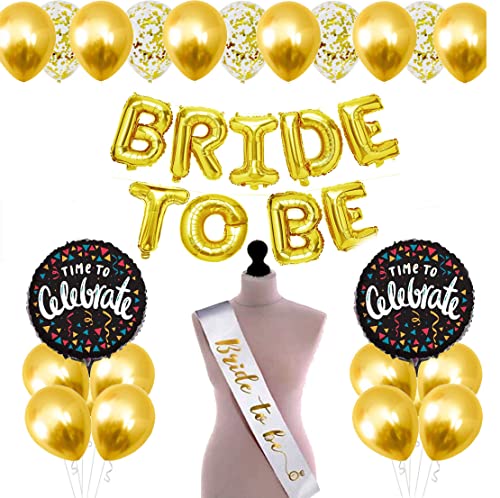 SOI (45 Pcs )Bride to Be Decoration combo for Bride Bachelorette Party Decoration Balloons (Bride to Be Gold Combo) (Metal,Foil) - Image 1