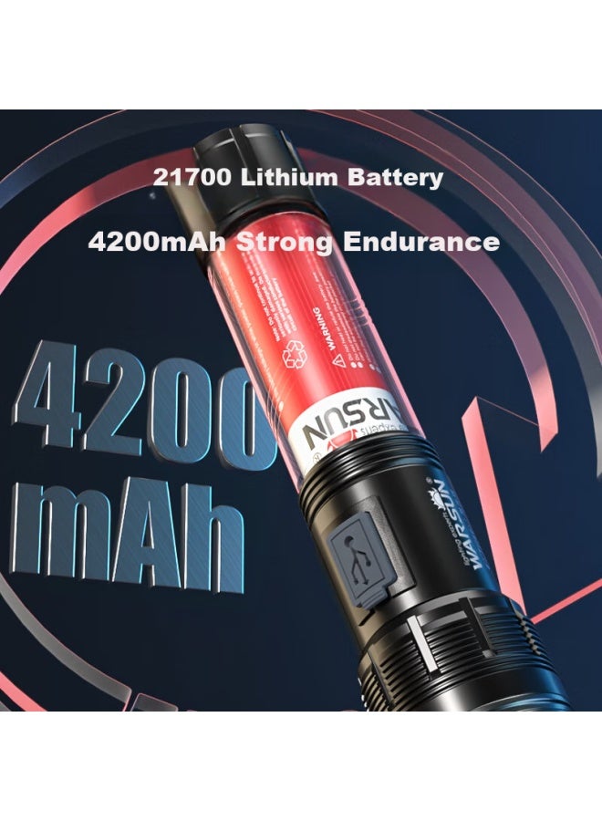Warsun Dm126 Flashlight, Zoomable, High-Intensity, Military-Grade, Long-Range, Led, Rechargeable, Waterproof, Searchlight, Emergency Light, Specialized - Image 4
