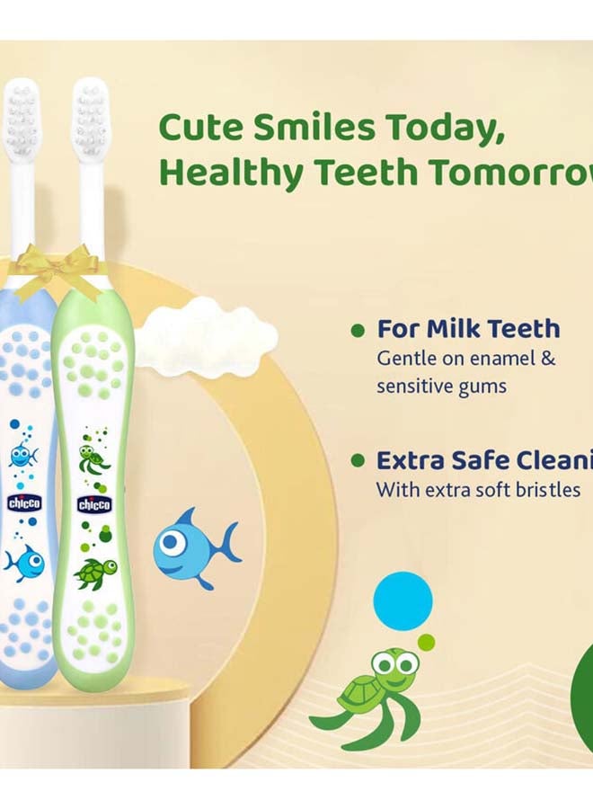 Chicco مجموعة فرشاة أسنان زرقاء + خضراء 6M-36M - Image 3