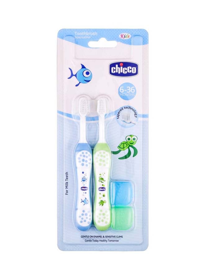 Chicco مجموعة فرشاة أسنان زرقاء + خضراء 6M-36M - Image 2