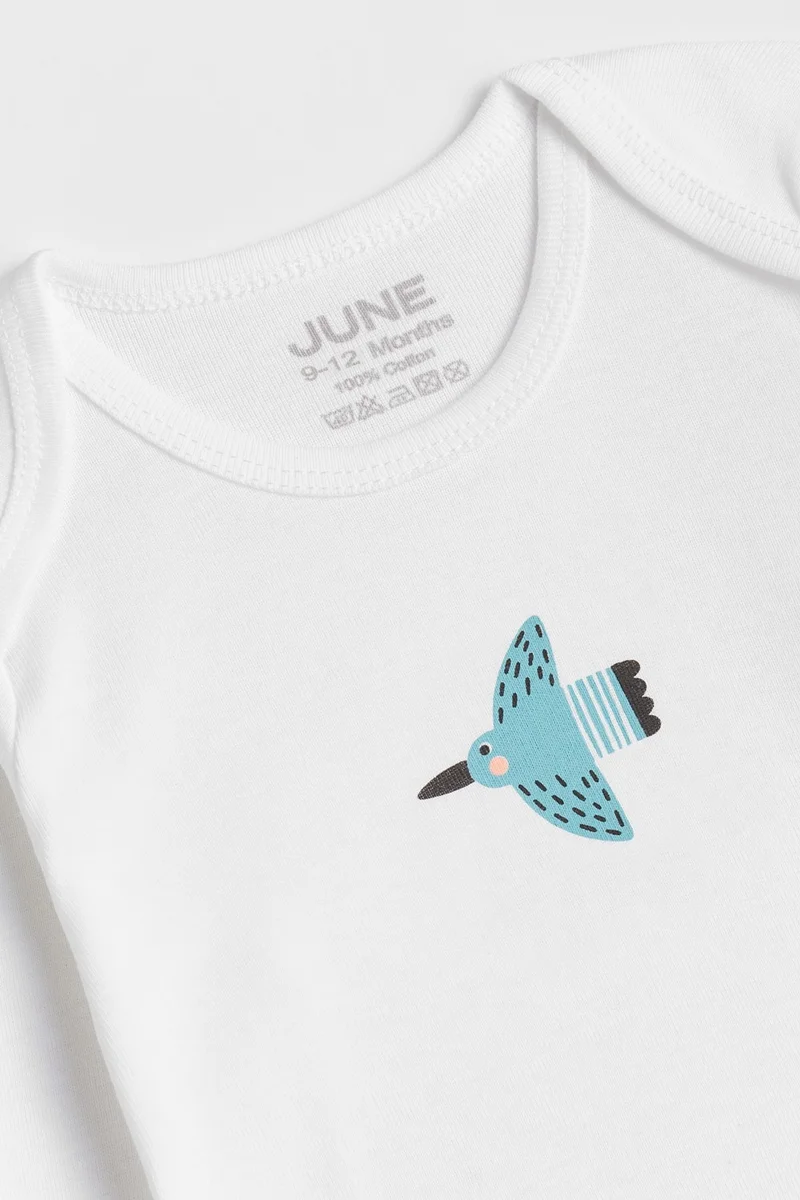 جون Baby Envelope Collar 5-Piece Long Sleeve Pastel Colored Animal Printed Bodysuit