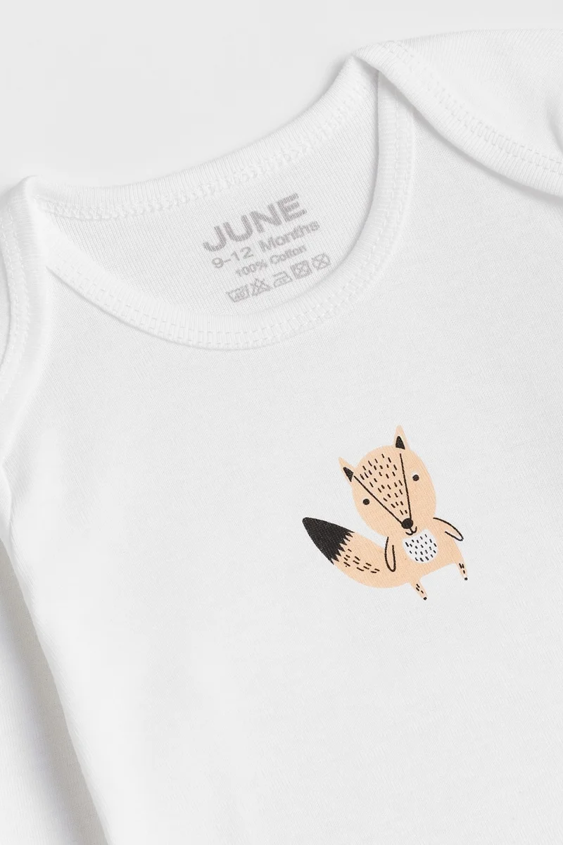 جون Baby Envelope Collar 5-Piece Long Sleeve Pastel Colored Animal Printed Bodysuit