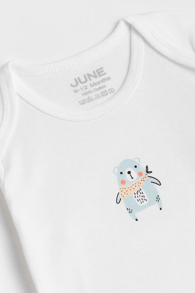 جون Baby Envelope Collar 5-Piece Long Sleeve Pastel Colored Animal Printed Bodysuit