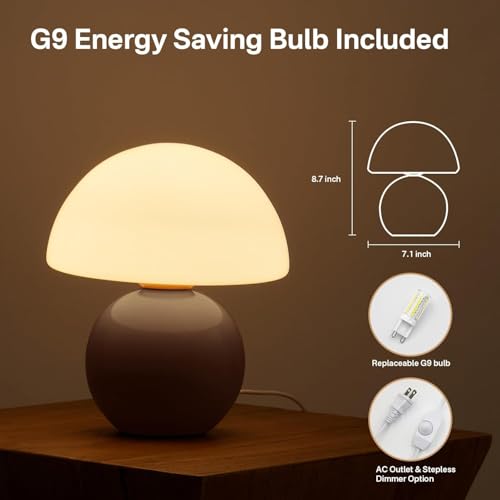 Dawnwake Mushroom Lamp Table Lamp for Bedroom,Desk Bedside Small Lamps for Living Room Night Stands,Mushroom Decor Cute Mini Modern Mid Century Lamps,Unique Aesthetic Home Living Room Decor(Coffee) - Image 4