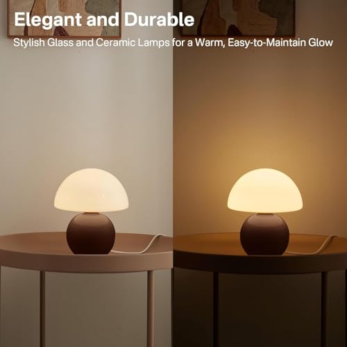 Dawnwake Mushroom Lamp Table Lamp for Bedroom,Desk Bedside Small Lamps for Living Room Night Stands,Mushroom Decor Cute Mini Modern Mid Century Lamps,Unique Aesthetic Home Living Room Decor(Coffee) - Image 3