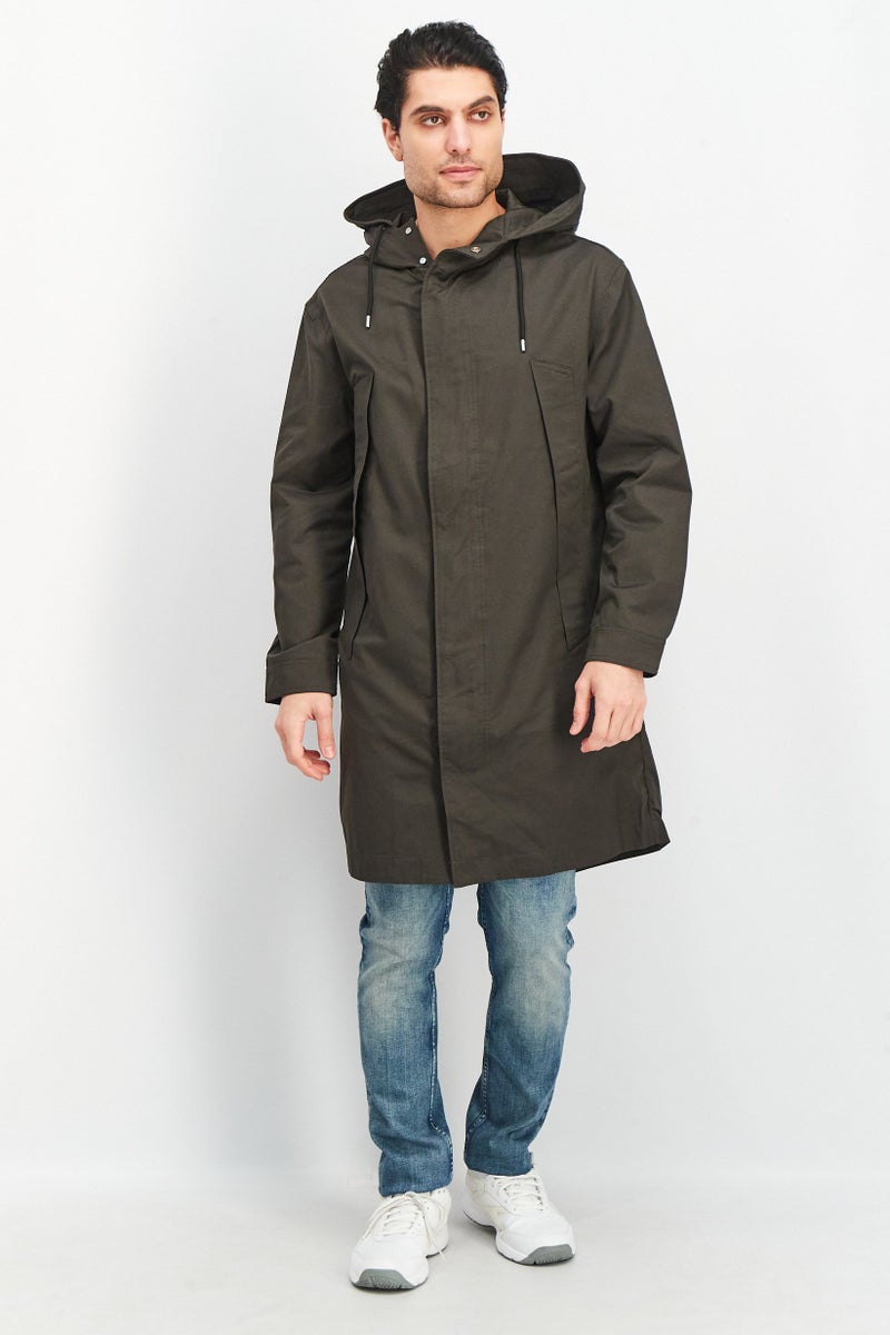 SELECTED Men Plain Parka Jacket, Dark Olive - Image 3