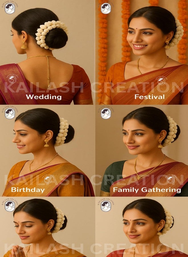 Kailash Creation Artificial Jasmine Mogra Flower Hair Gajra for Women and Girls | Reusable White Juda Garland for Bridal, Weddings, South Indian Festivals, Pooja, Temple Visits, Parties, Classical Dance (Bharatanatyam) Hairstyles (Pack of 1) - Image 2
