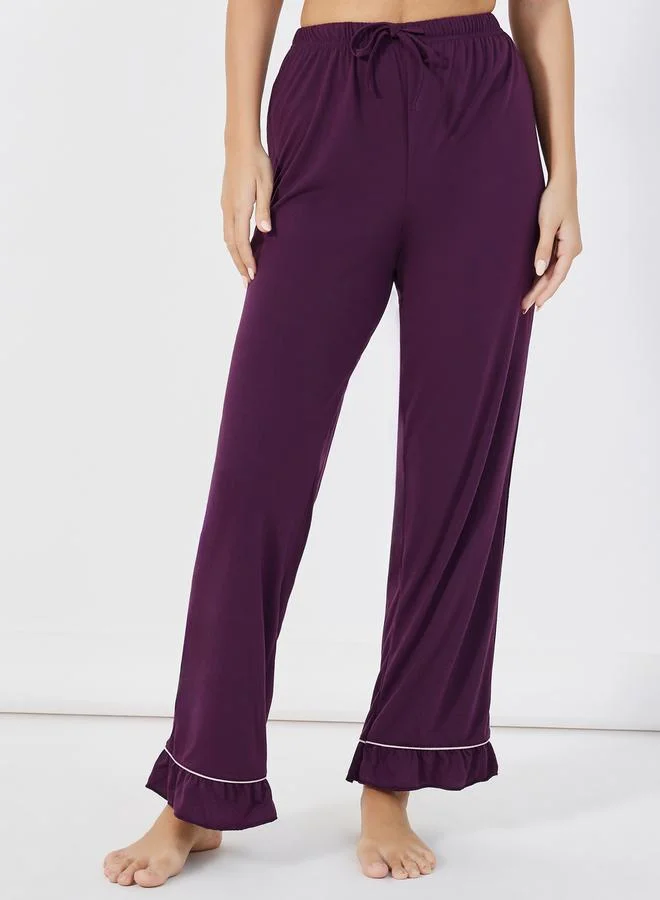 Styli Ruffle Sleeve Contrast Piping Shirt & Pyjama Set