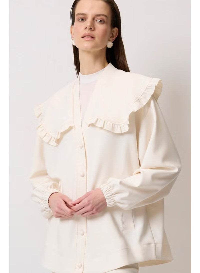 Touche Wide Collar Crepe Cardigan - Image 2
