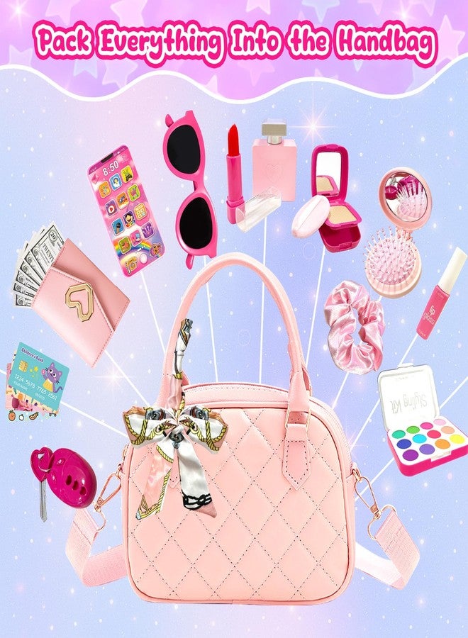 PPXMEEUDC Kids Purse for Girls, Pretend Play Purse Set with Princess Handbag, Phone, Wallet, Keys, Makeup Kit, Toddler Dress Up Toys for Birthday Gifts - Image 5