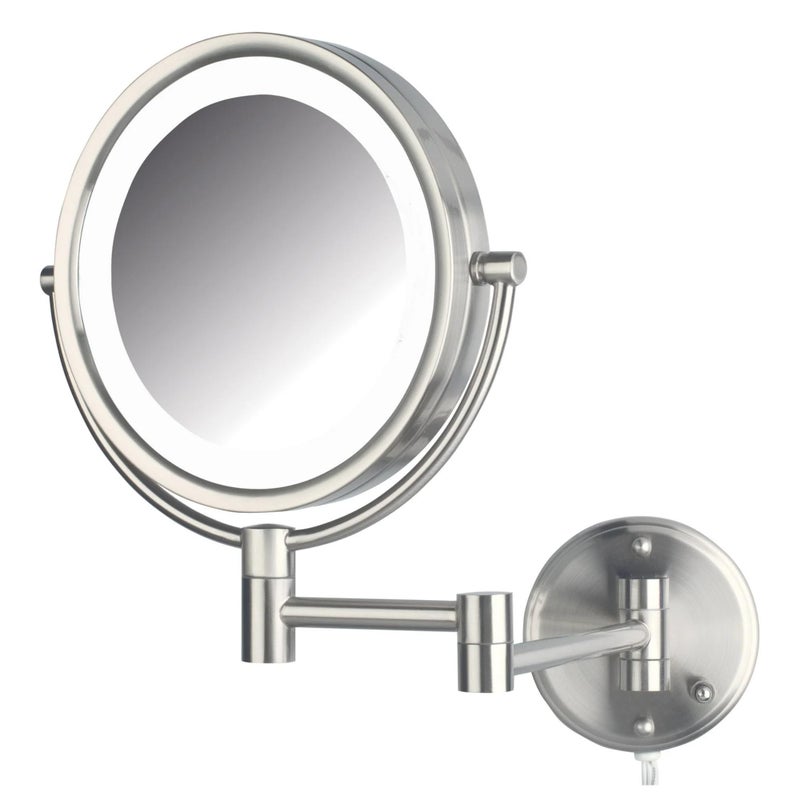 JERDON WallMounted Makeup Mirror with Lights  Nickel Lighted Makeup Mirror with 8X Magnification  Model HL88NL