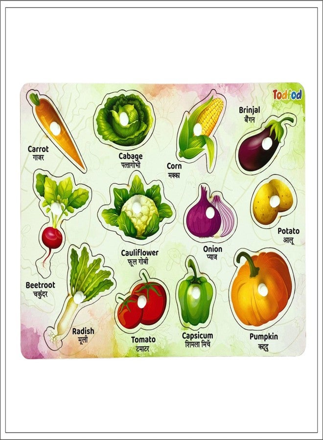Todfod Kids Fort Pre Nursery Educational Jigsaw Puzzles for Kids & Childerns Educational and Learning Toys Kit Board Game of Flower, Fruits, Human Body Parts, Shapes & Colours (Vegetable) - Image 1