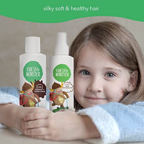 Fresh Monster Hair Detangler Spray & 2-in-1 Shampoo & Conditioner, Coconut, Toxin-Free, Hypoallergenic & Natural (8.5 oz each) - Image 5
