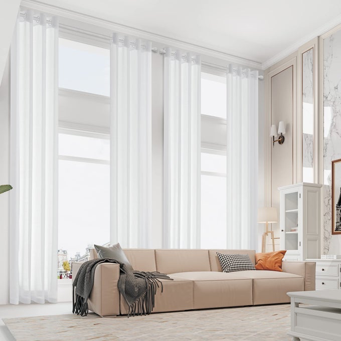 2 STORY CURTAINS 216 INCHES LONG FOR LIVING ROOM GROMMET WHITE EXTRA LONG SHEER CURTAINS FOR HIGH CEILING WHITE W50 X L216 1 PANEL