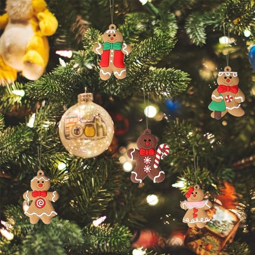 kockuu 12pcs Gingerbread Man Ornaments for Christmas Tree, Assorted Gingerbread Figurines Ornaments, Christmas Tree Hanging Decorations, 3 Inch Tall - Image 2