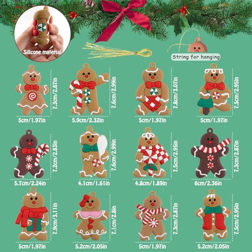 kockuu 12pcs Gingerbread Man Ornaments for Christmas Tree, Assorted Gingerbread Figurines Ornaments, Christmas Tree Hanging Decorations, 3 Inch Tall - Image 5
