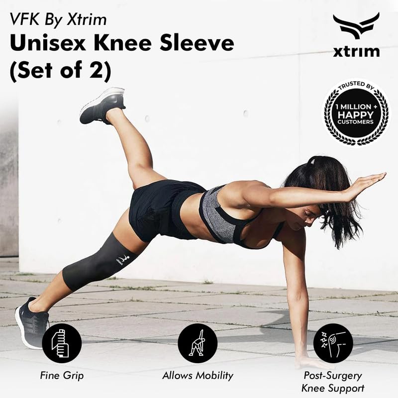 VIFITKIT VFK by Xtrim Knee Cap, Sleeves for Pain Relief, Sports & Exercise - Anatomically Fitted, Four-Way Stretchable Fabric, Designed for Men and Women (Black, Small) - Image 2