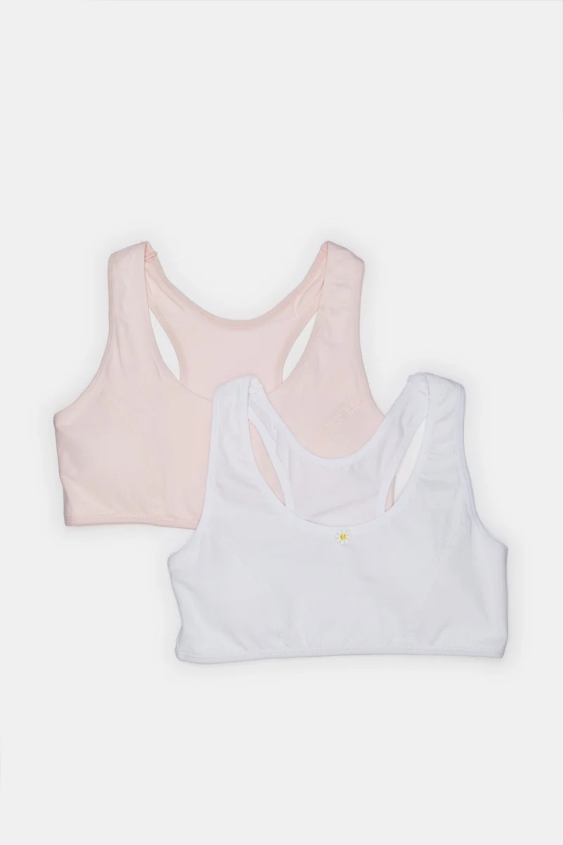 Redtag Senior Girls White And Pink Padded Bra (Pack of 2)