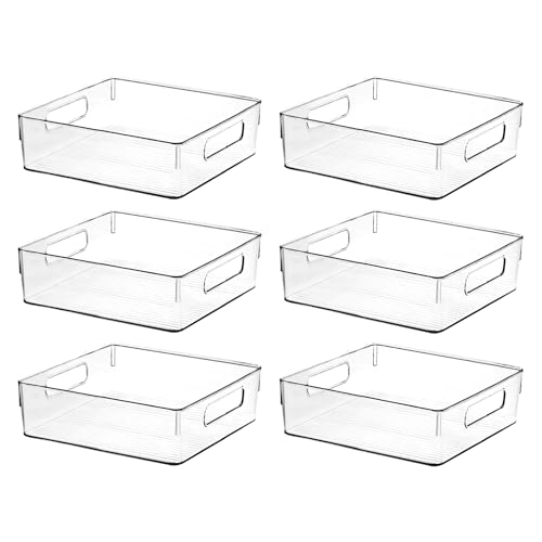 Clear Plastic Storage Bins Pantry Organizers and Storage or Kitchen Organization and Storage Containers Bins for Organizing Fridge Freezer Bathroom Pantries Refrigerator Cabinet Organizer Bin