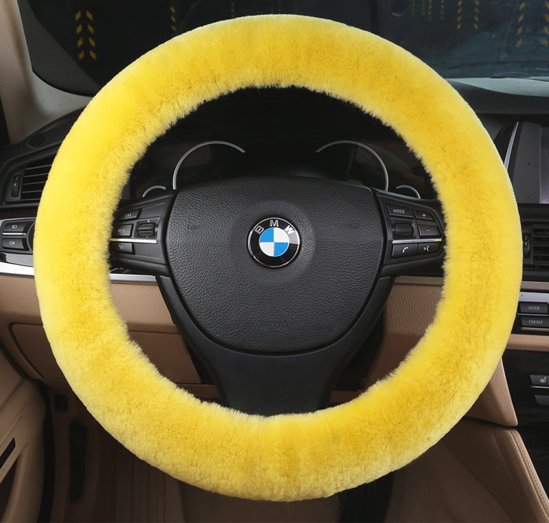 Generic New car wool steering wheel cover wool short plush cute wool car handle cover winter handle cover fur one Lemon yellow 