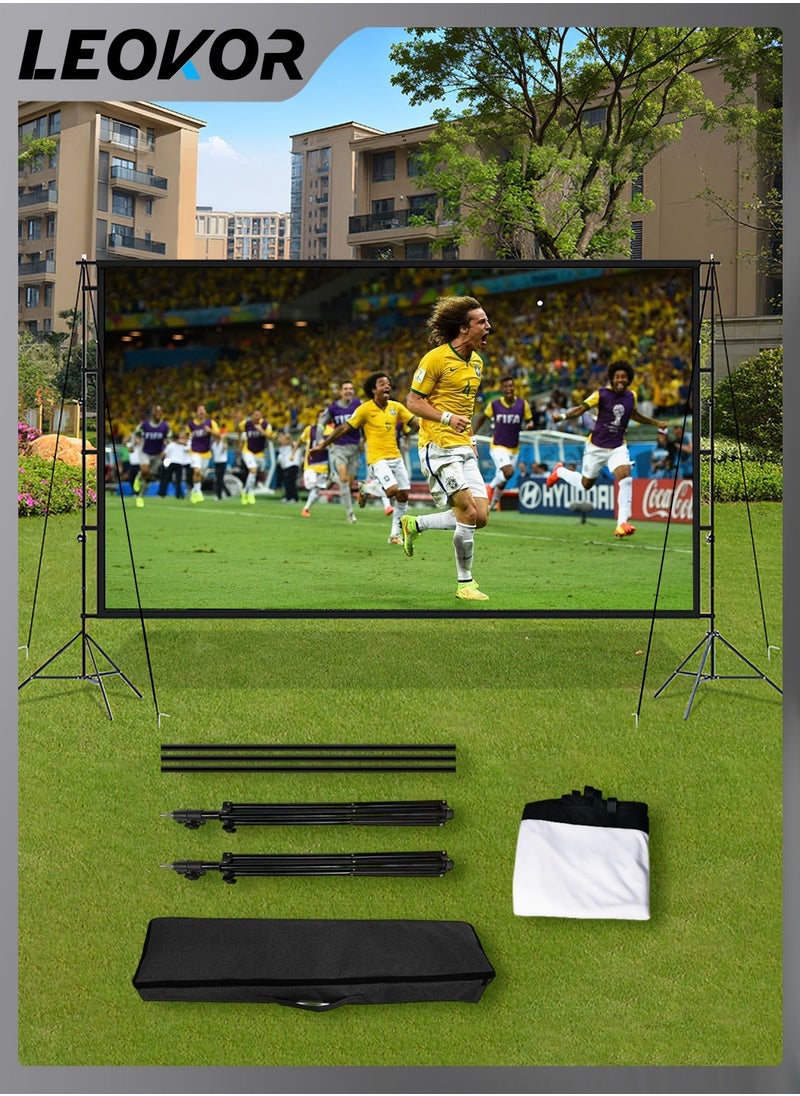 LEOKOR Projector Screen and Stand,150 Inch Portable Outdoor,16:9 4K 1080p HD Movie,with Carry Bag for Indoor Outdoor Home Theater Camping Foldable Anti Crease  - Image 1