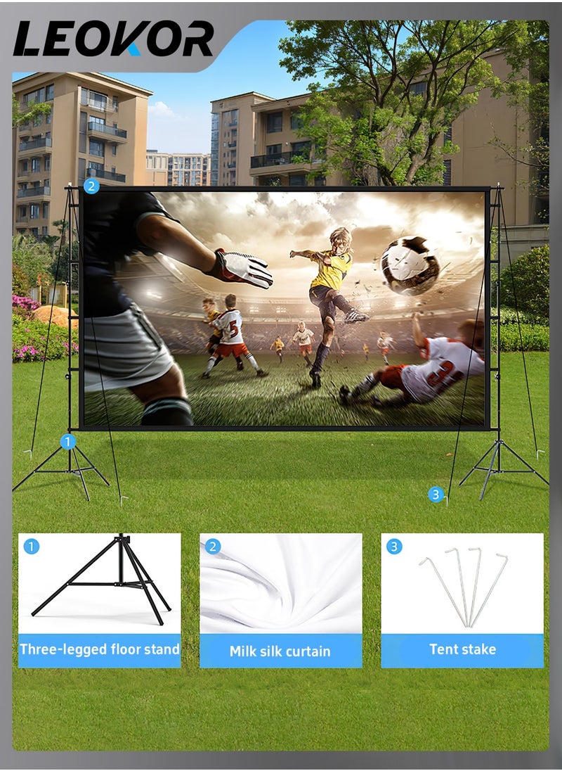 LEOKOR Projector Screen and Stand,150 Inch Portable Outdoor,16:9 4K 1080p HD Movie,with Carry Bag for Indoor Outdoor Home Theater Camping Foldable Anti Crease  - Image 2