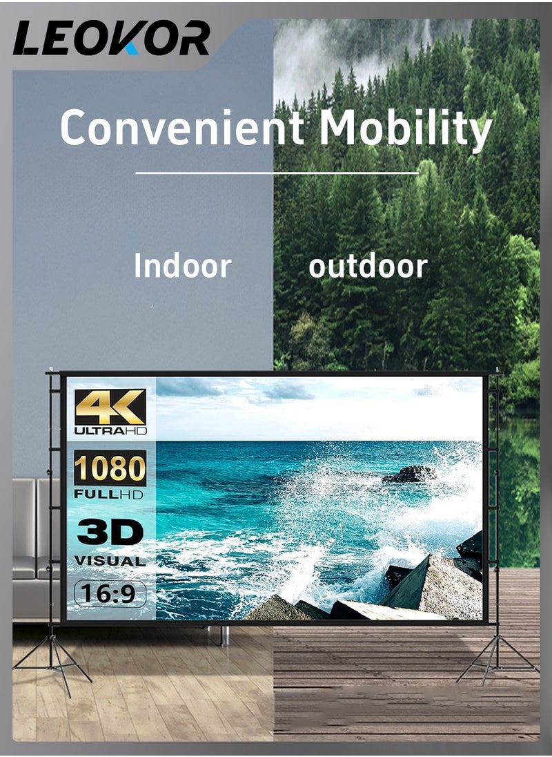 LEOKOR Projector Screen and Stand,150 Inch Portable Outdoor,16:9 4K 1080p HD Movie,with Carry Bag for Indoor Outdoor Home Theater Camping Foldable Anti Crease  - Image 3