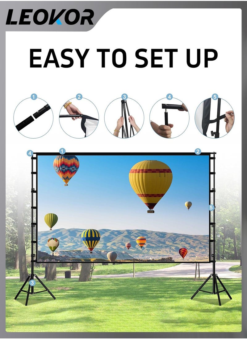 LEOKOR Projector Screen and Stand,150 Inch Portable Outdoor,16:9 4K 1080p HD Movie,with Carry Bag for Indoor Outdoor Home Theater Camping Foldable Anti Crease  - Image 5