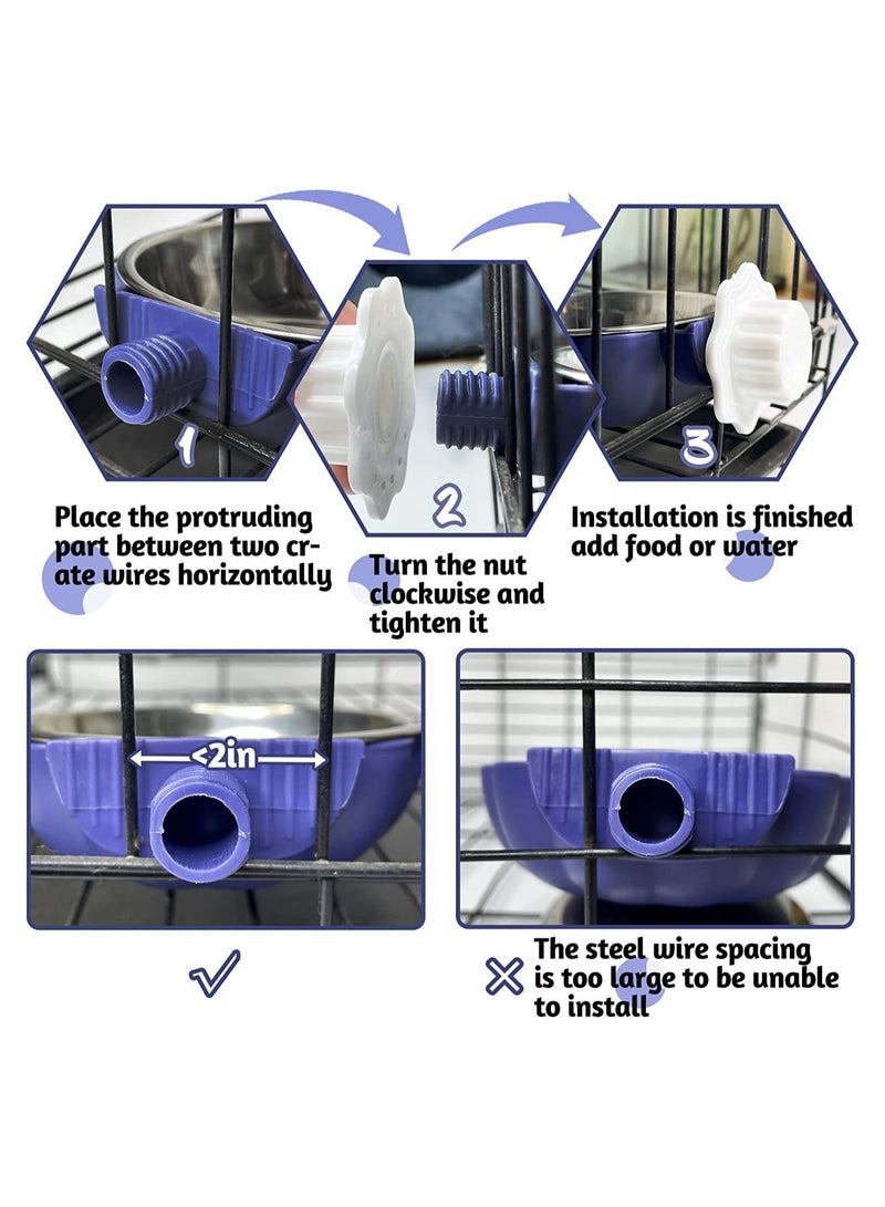 Crate Dog Bowl, Removable Stainless Steel Pet Bowl Hanging Food & Water Feeder, Puppy, Ferret,  2 Pack - Image 5