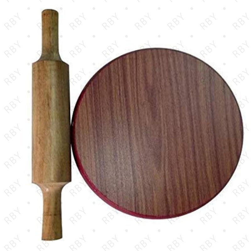 RBY Wooden ChaklaRoti MakerRolling Board 9 Inch Green with Wooden Rolling Pinbelan Dark Brown 2 - Image 3