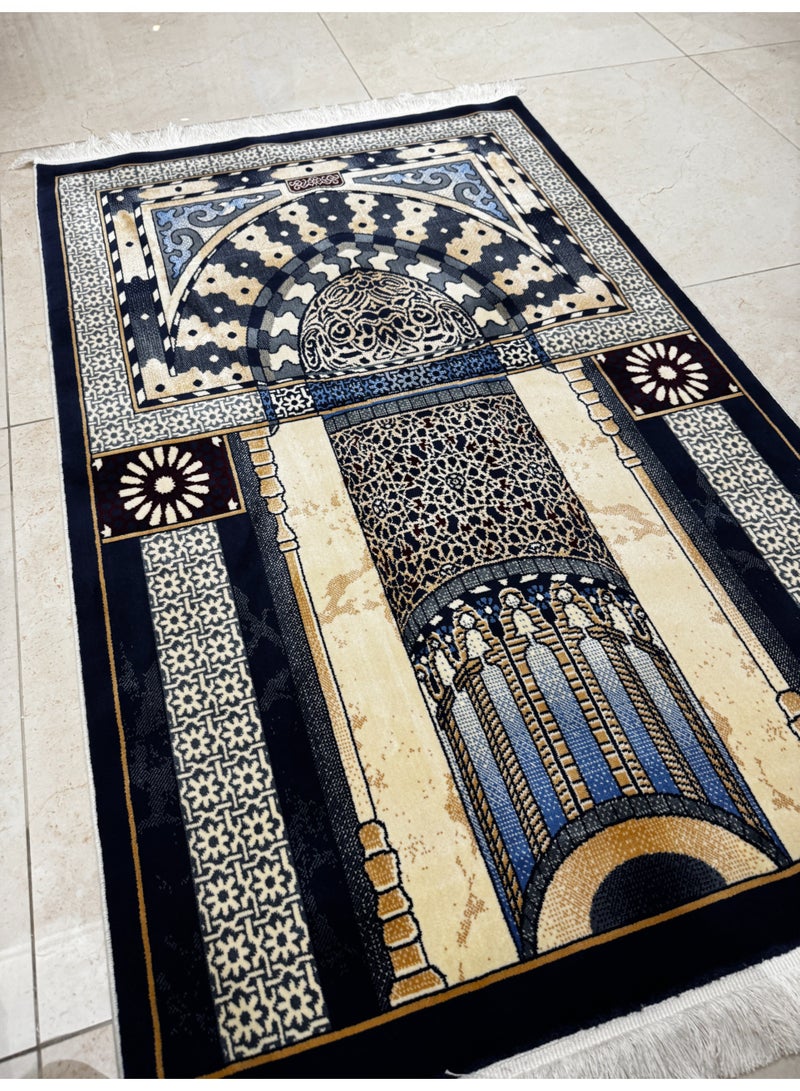 Luxury Royal Mihrab Design Prayer Rug – Blue & Beige Elegance - 80×120 cm - Image 2