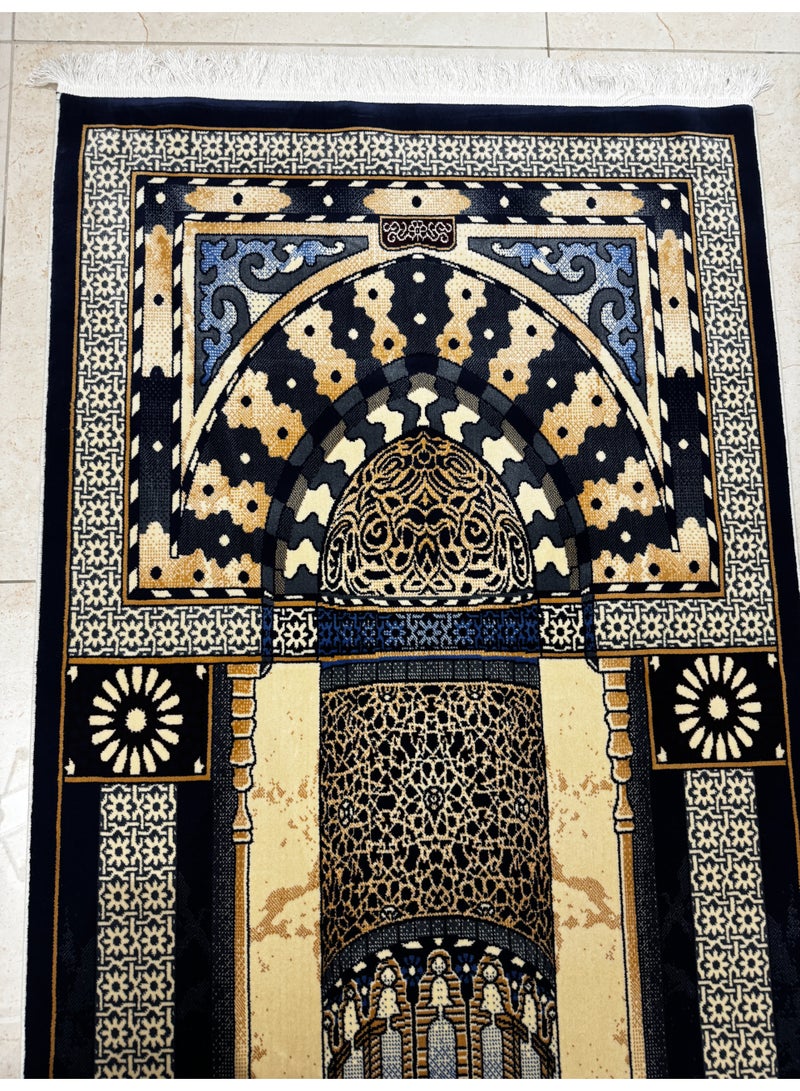 Luxury Royal Mihrab Design Prayer Rug – Blue & Beige Elegance - 80×120 cm - Image 1