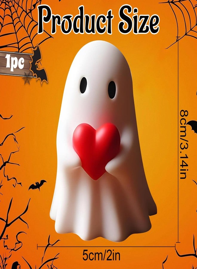 AuraGlaze Halloween Ghost Figurine Decor,Spooky Resin Ghost Statue,Cute Red Heart Halloween Figurines Decor for Home,Friends - Image 2