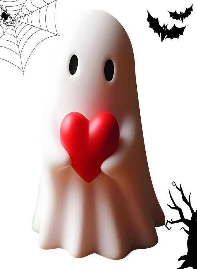 AuraGlaze Halloween Ghost Figurine Decor,Spooky Resin Ghost Statue,Cute Red Heart Halloween Figurines Decor for Home,Friends - Image 1