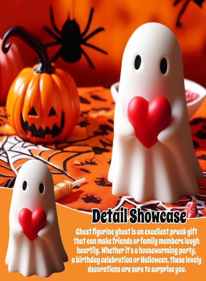 AuraGlaze Halloween Ghost Figurine Decor,Spooky Resin Ghost Statue,Cute Red Heart Halloween Figurines Decor for Home,Friends - Image 4