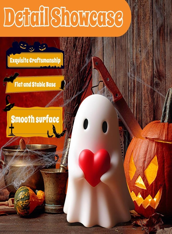 AuraGlaze Halloween Ghost Figurine Decor,Spooky Resin Ghost Statue,Cute Red Heart Halloween Figurines Decor for Home,Friends - Image 3