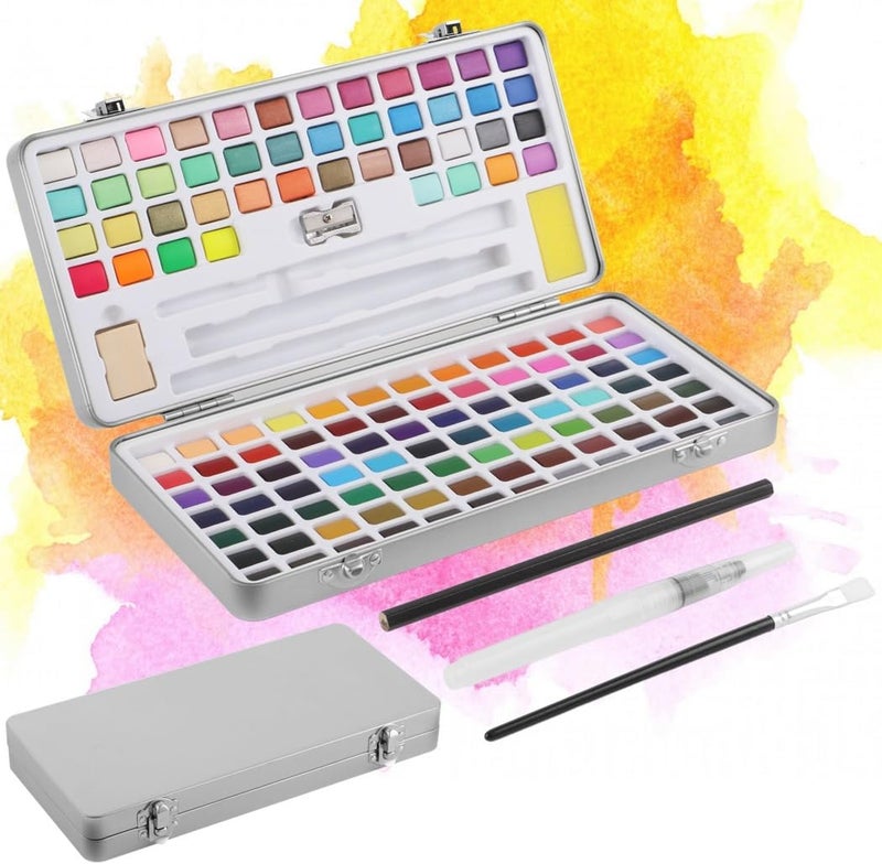 Adults, Students, Beginners, Professionals Painting Set, Art Supplies, Drawing Kit with Pencil and Paintbrush, 128 Colors Watercolor Paint Set, Portable Water Color Paint Set with Iron Box - Image 3
