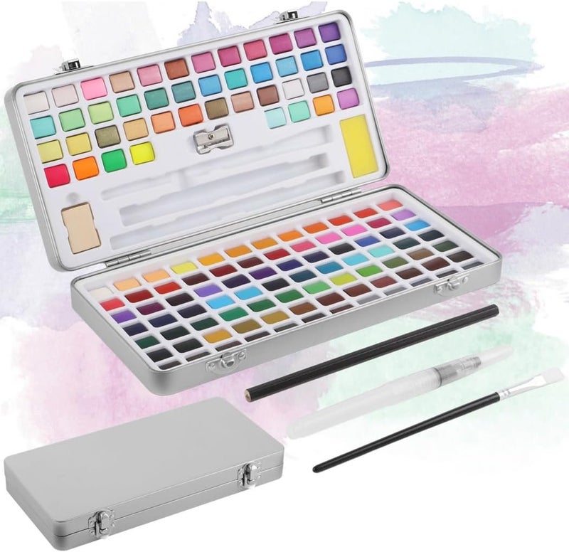 Adults, Students, Beginners, Professionals Painting Set, Art Supplies, Drawing Kit with Pencil and Paintbrush, 128 Colors Watercolor Paint Set, Portable Water Color Paint Set with Iron Box - Image 2