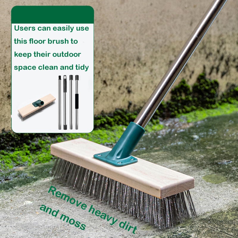 BSMstone Stainless Steel Wire Brush with Long Handle Deck Broom Brush Floor Scrubber Brush for Cleaning Outdoor Broom for Moss, Tough Stains on Concrete, Grout, Garden, Garage, Patio, Swimming Pool - Image 3