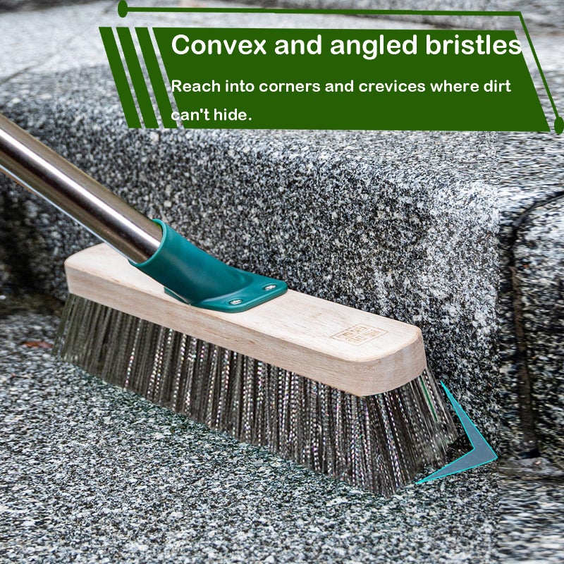 BSMstone Stainless Steel Wire Brush with Long Handle Deck Broom Brush Floor Scrubber Brush for Cleaning Outdoor Broom for Moss, Tough Stains on Concrete, Grout, Garden, Garage, Patio, Swimming Pool - Image 2
