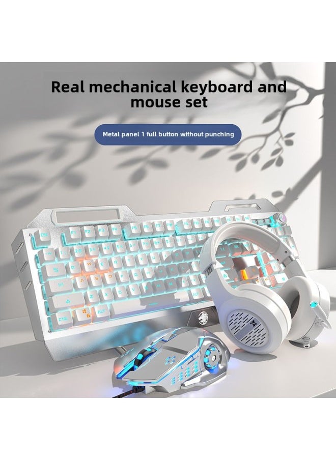 Generic - Forerunner TK900 Mechanical Keyboard Wired Mouse Suit Game Computer Electronic Competition Green Axis Wireless Keyboard Mouse Special-Color:White Pink [Blue Green Shaft] Multi-function Knob + E-race Macro Mouse - Image 1